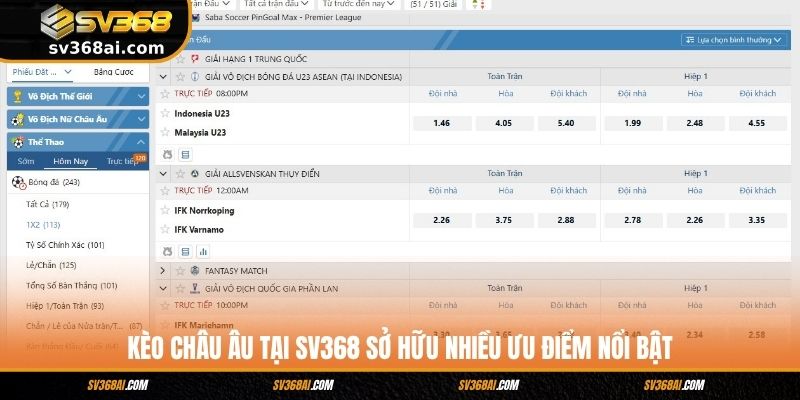 Kèo Châu Âu tại SV368 sở hữu nhiều ưu điểm nổi bật