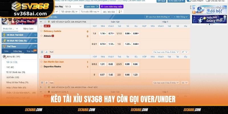 Kèo Tài Xỉu SV368 hay còn gọi Over/Under