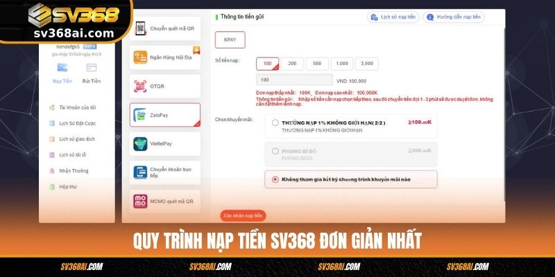 Quy trình nạp tiền SV368 đơn giản nhất