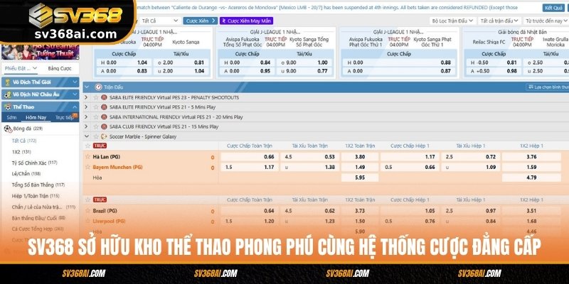 SV368 sở hữu kho thể thao phong phú cùng hệ thống cược đẳng cấp